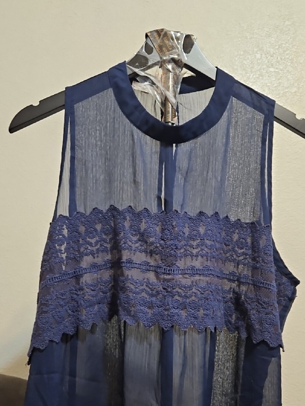 Maurices Navy Sheer Lace-Panel Sleeveless Camisole - Picture 2 of 5